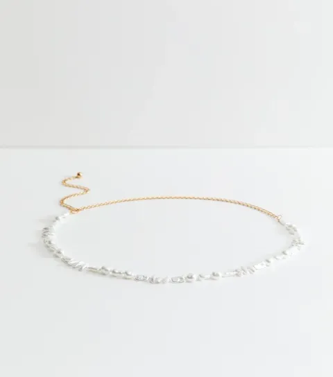 White Faux Pearl Chain Belt