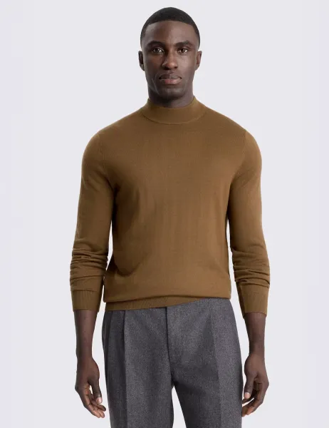 Moss Merino Wool Rich High Neck Jumper Brown