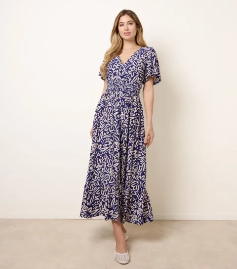 Women's Blue Wrap Front Midi Dress