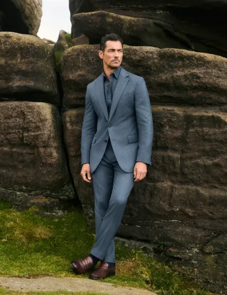 Jaeger Tailored Fit Italian Wool Suit Trousers Mid Blue
