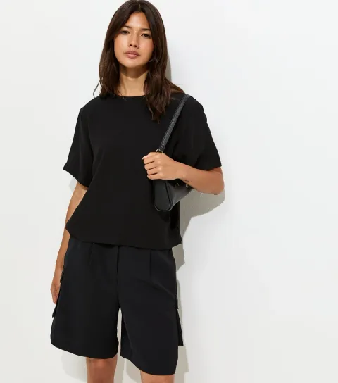 New Look Women's Black Woven Short Sleeve T-Shirt