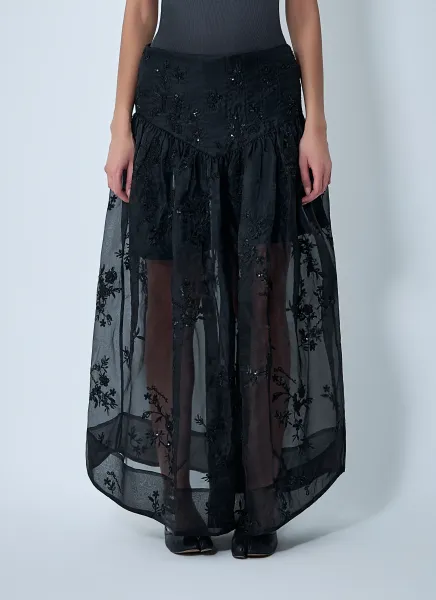 Embellished Organza Maxi Skirt