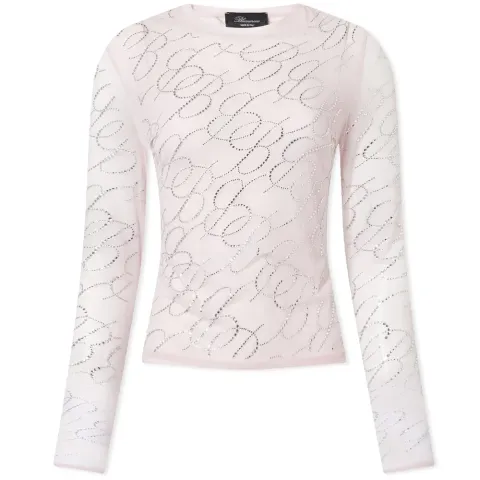 Long Sleeve Crystal Logo Mesh T-Shirt