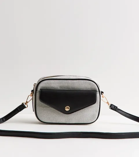 Black Canvas Front Pocket Crossbody Bag