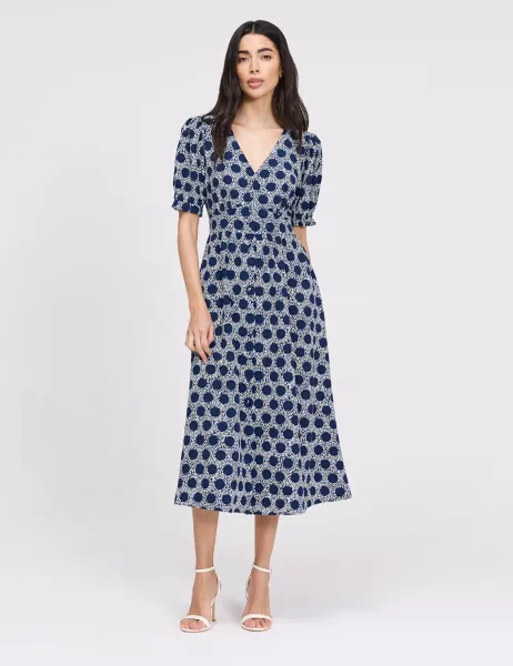 Finery London Printed V-Neck Midi Tea Dress
