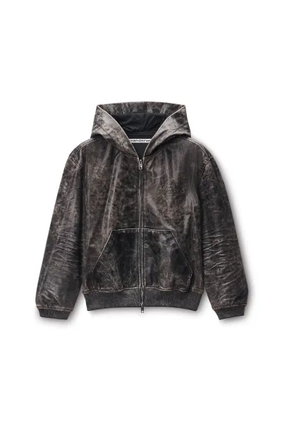 Distressed Leather Hoodie