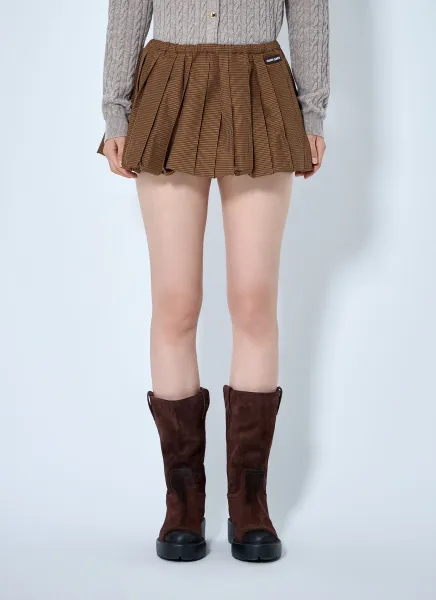 Pleated Gingham Check Mini Skirt