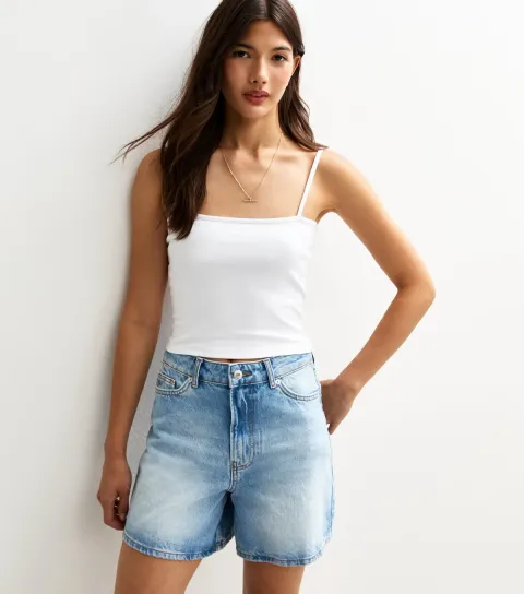 Women's White Strappy Square Neck Cami Top