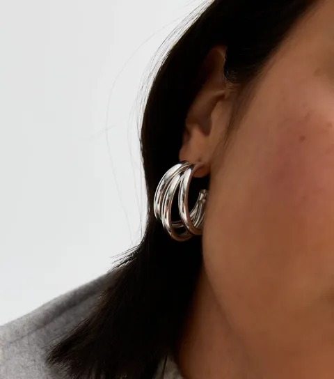 New Look Silver Plated Triple Hoop Earrings