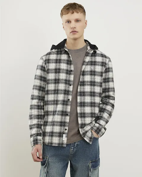 River Island Regular Fit Hooded Brushed Check Shirt