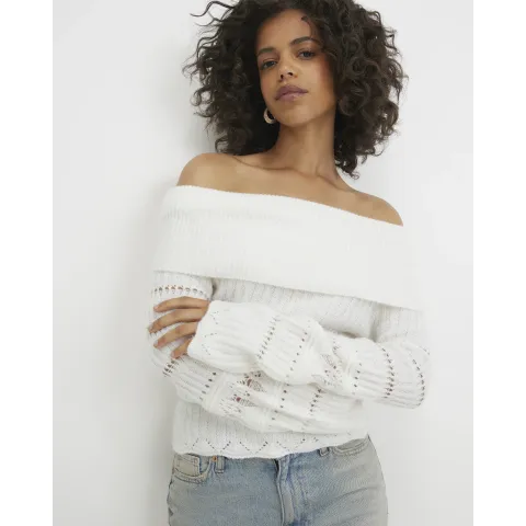 River Island Bardot Pointelle Knit Jumper