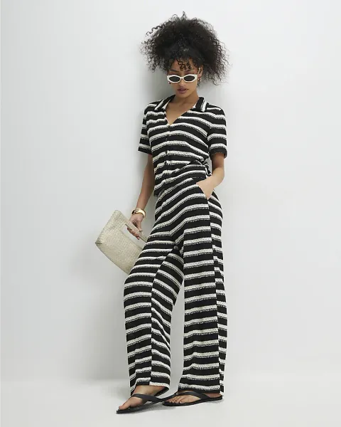River Island Crochet Stripe Wide Leg Trousers