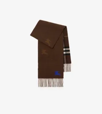 Reversible Knight Check Cashmere Scarf in Treacle brown