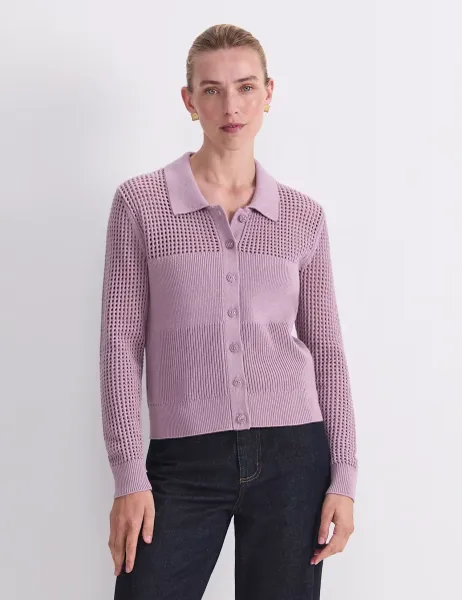Sportscraft Pure Cotton Textured Pointelle Cardigan Mauve