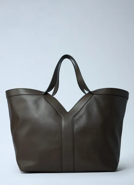 Large Y-Shaped Leather Tote Bag