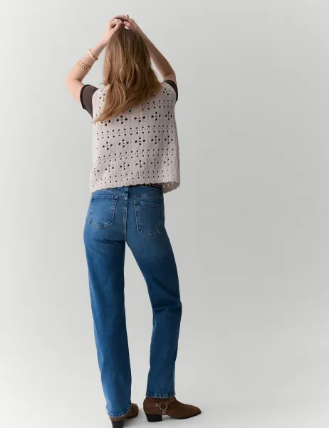Per Una Mid Rise Straight Leg Ankle Grazer Jeans Medium Indigo