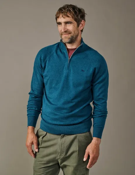 Aubin Pure Cotton Half Zip Jumper Teal