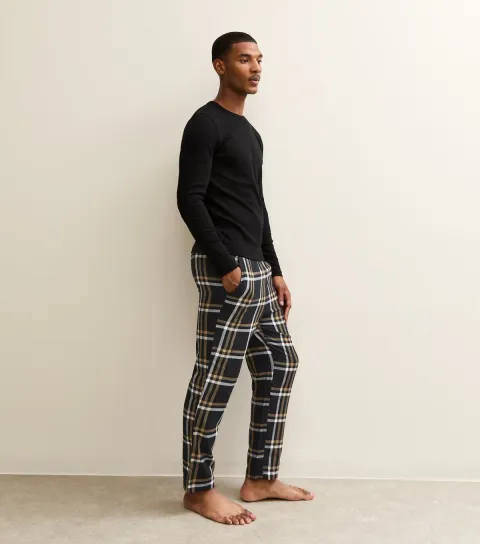 Men's Black Regular Check Pyjama Bottoms