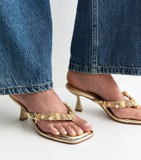 Women's Gold Tone Shell Toe Post Sandals Vegan