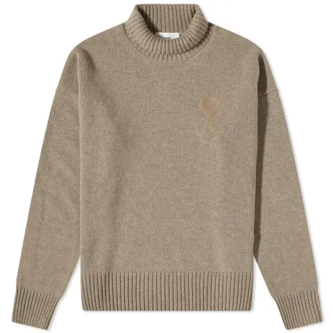 AMI Tonal Small A Heart Roll Neck Knit