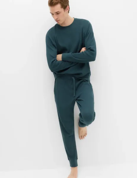 Marks & Spencer Pure Cotton Waffle Loungewear Sweatshirt Dark Kingfisher