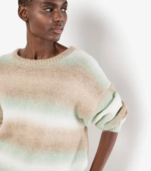 Women's Light Green Space Dye Stripe Jumper