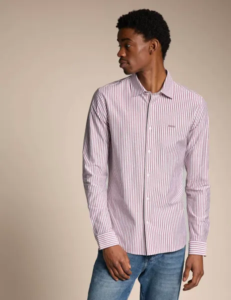Boss Slim Fit Pure Cotton Striped Shirt Red Mix