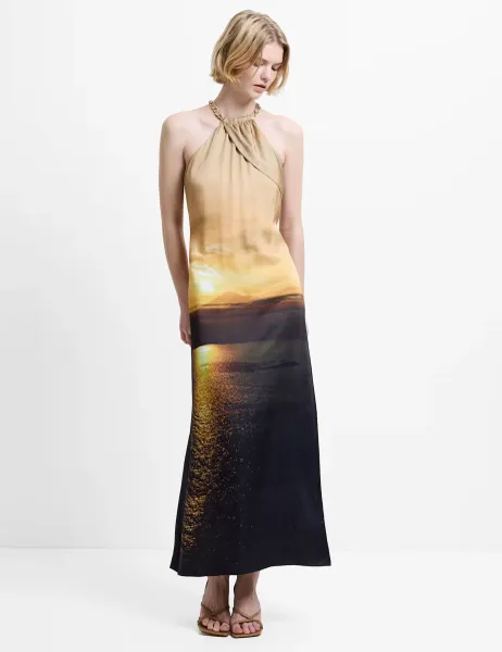 French Connection Satin Printed Halter Neck Midaxi Column Dress Multi
