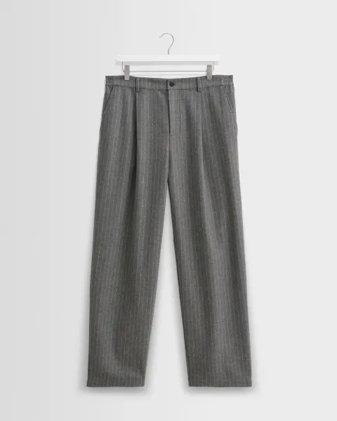 Malham - Charcoal Grey Pinstripe Wool Trousers