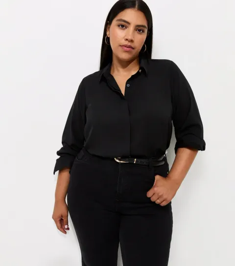 New Look Women's Plus Size Black Long Sleeve Shirt Curves