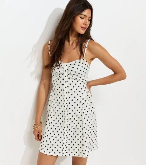 Women's Cream Crinkle Texture Spot Print Ruched Mini Dress