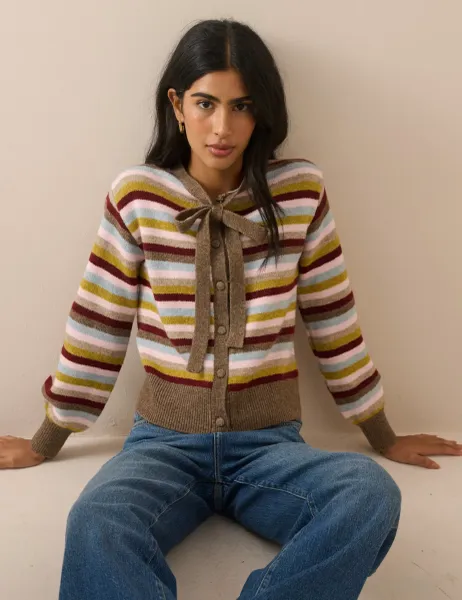 Nobody's Child Striped Tie Neck Cardigan Multi