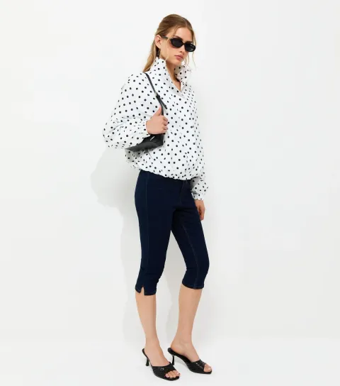 Women's White Polka Dot Bubble Hem Zip Windbreaker Jacket