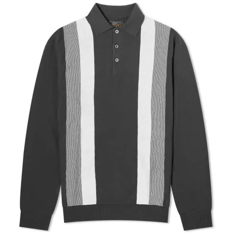12g Stripe Knit Long Sleeve Polo