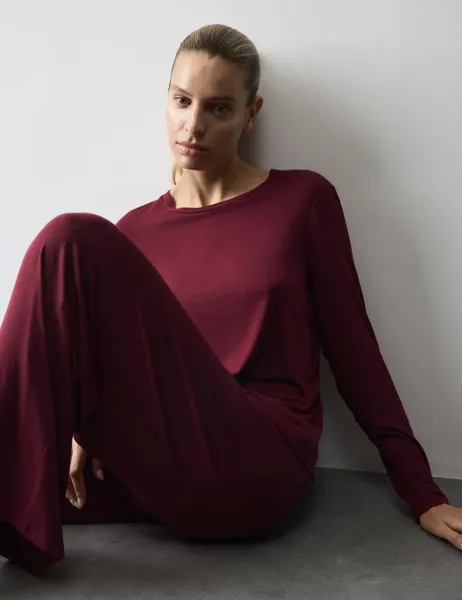 Autograph Modal Rich Long Sleeve Pyjama Top Dark Claret