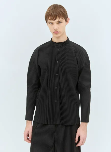 Pleated Band Collar Shirt