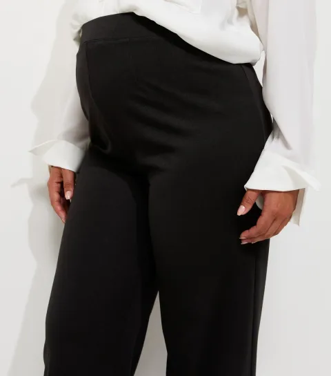 Women's Maternity Black Jersey Wide Leg Trousers