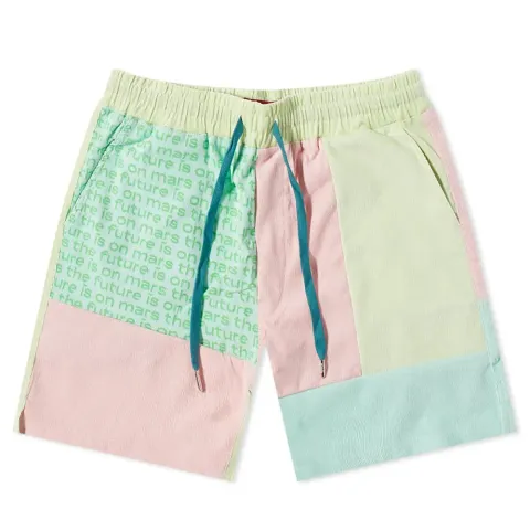 Green Ring Corduroy Patchwork Shorts