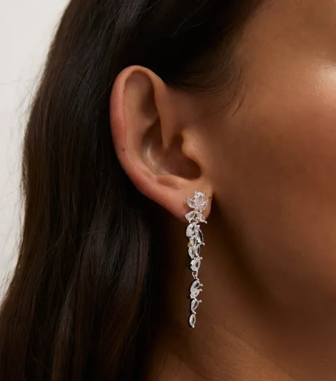 New Look Gold Tone Cubic Zirconia Leaf Tassel Drop Earrings