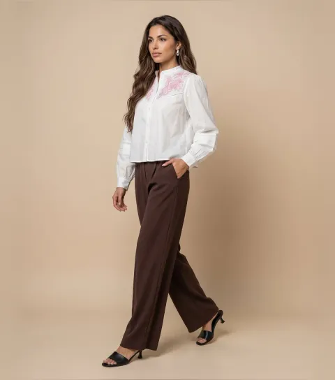 Women's Light Pink Cream Floral Embroidered Shirt