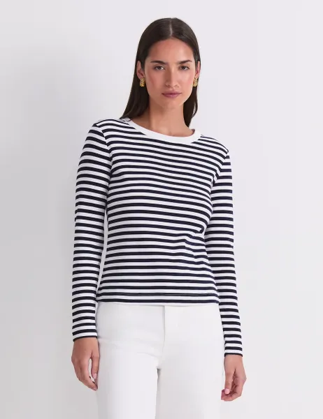 Sportscraft Jersey Striped Top Navy Mix