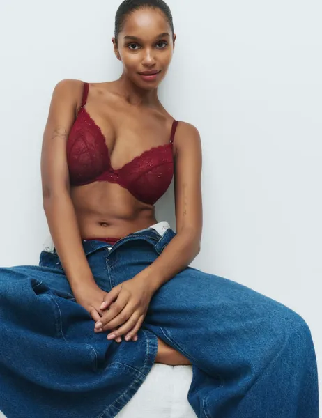 Marks & Spencer Ida Non Padded Lace Plunge Bra F+ Wine