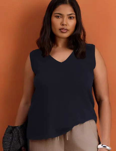 Live Unlimited London Pure Cotton Textured V-Neck Vest Navy