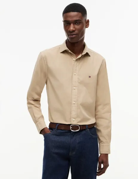 Tommy Hilfiger Regular Fit Pure Cotton Garment Dye Shirt Stone
