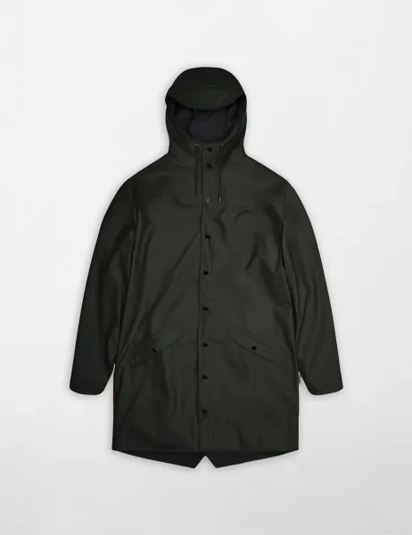 Rains Long Waterproof Hooded Jacket Green
