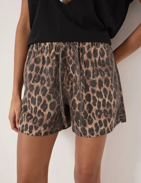 HUSH Cotton Blend Leopard Print Shorts Brown Mix