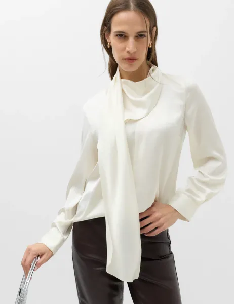 Marks & Spencer Satin Scarf Neck Blouse Ivory