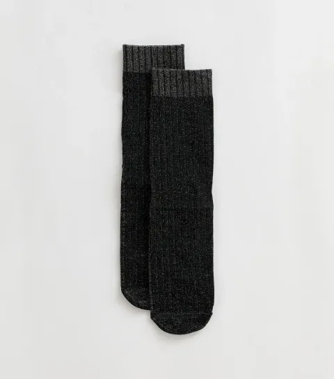 New Look Black Glitter Mesh Ribbed Socks