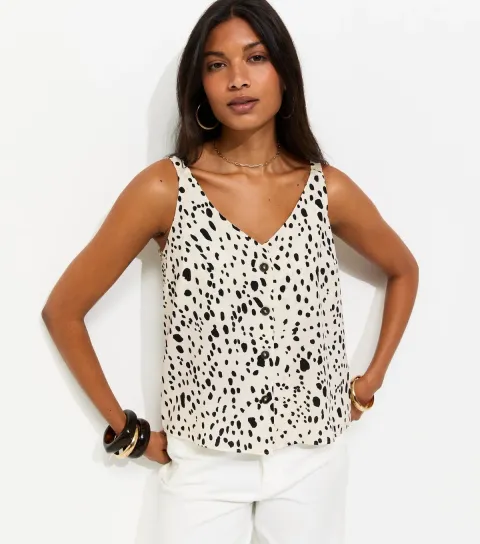Women's Cream Abstract Print V-Neck Cami Top
