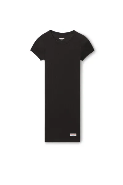 short sleeve loungewear dress in ribbed cotton jersey